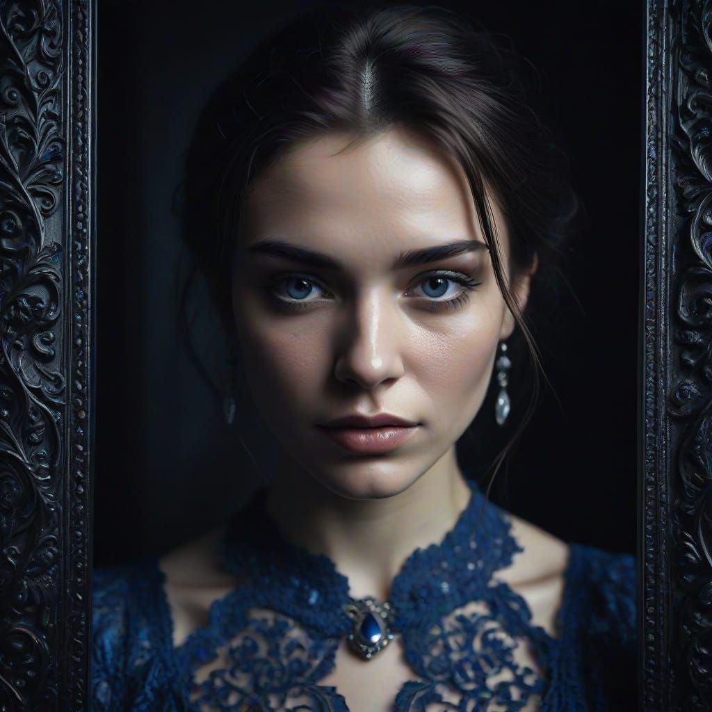 Sad Beauty in Luxury Black and White Portrait