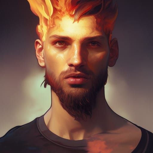 Fiery Boy Portrait in Hyperdetailed Digital Art