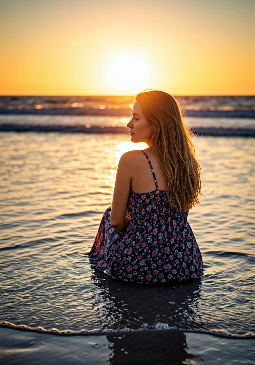 Sunset Beach Scene in Digital Matte Painting Style