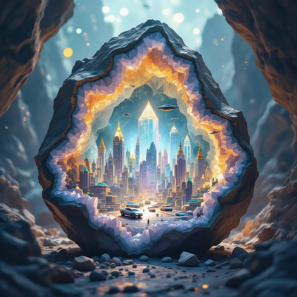 Crystalline Geode Reveals Miniature Metropolis with Flying V...