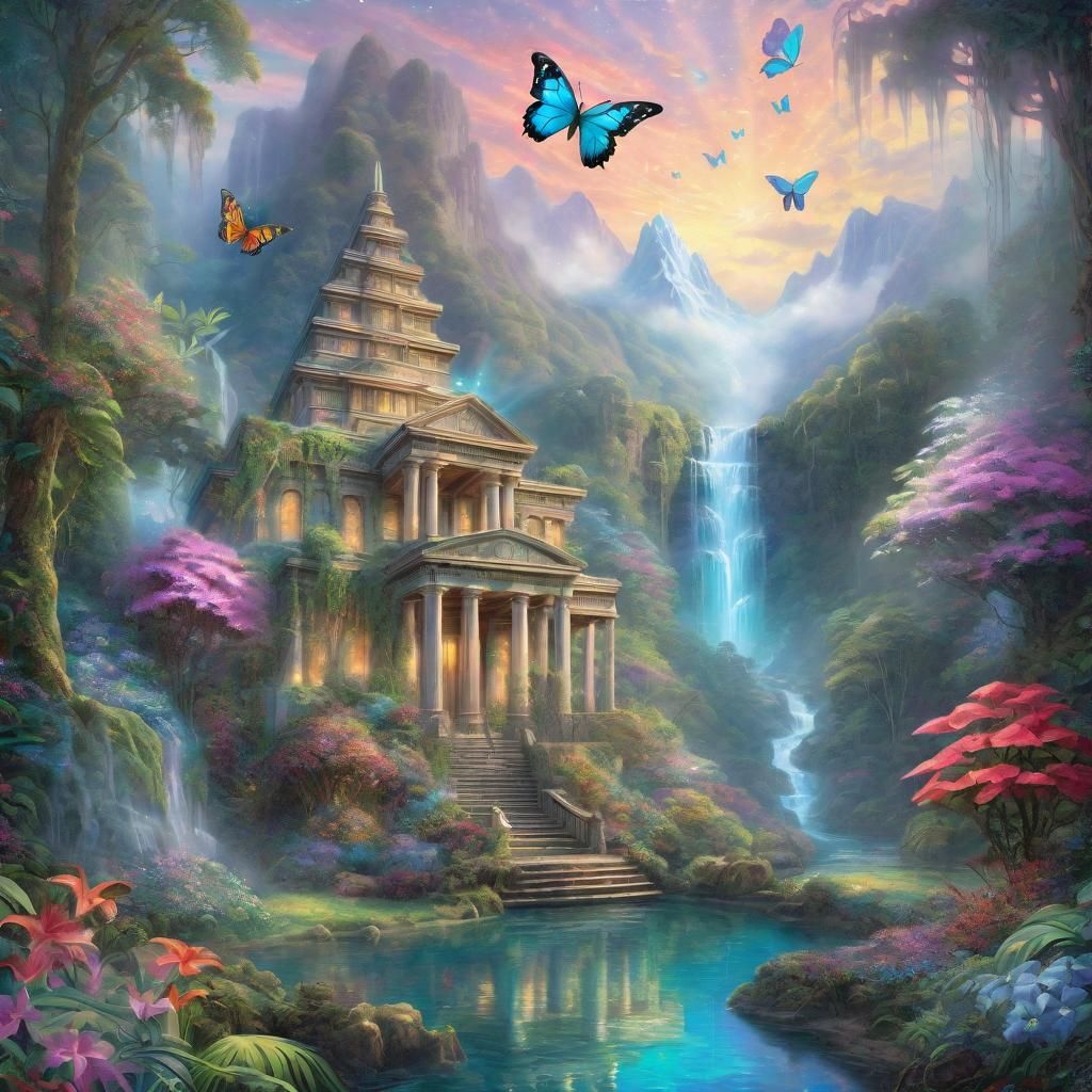 Rainforest Temple: Ethereal Fantasy Illustration