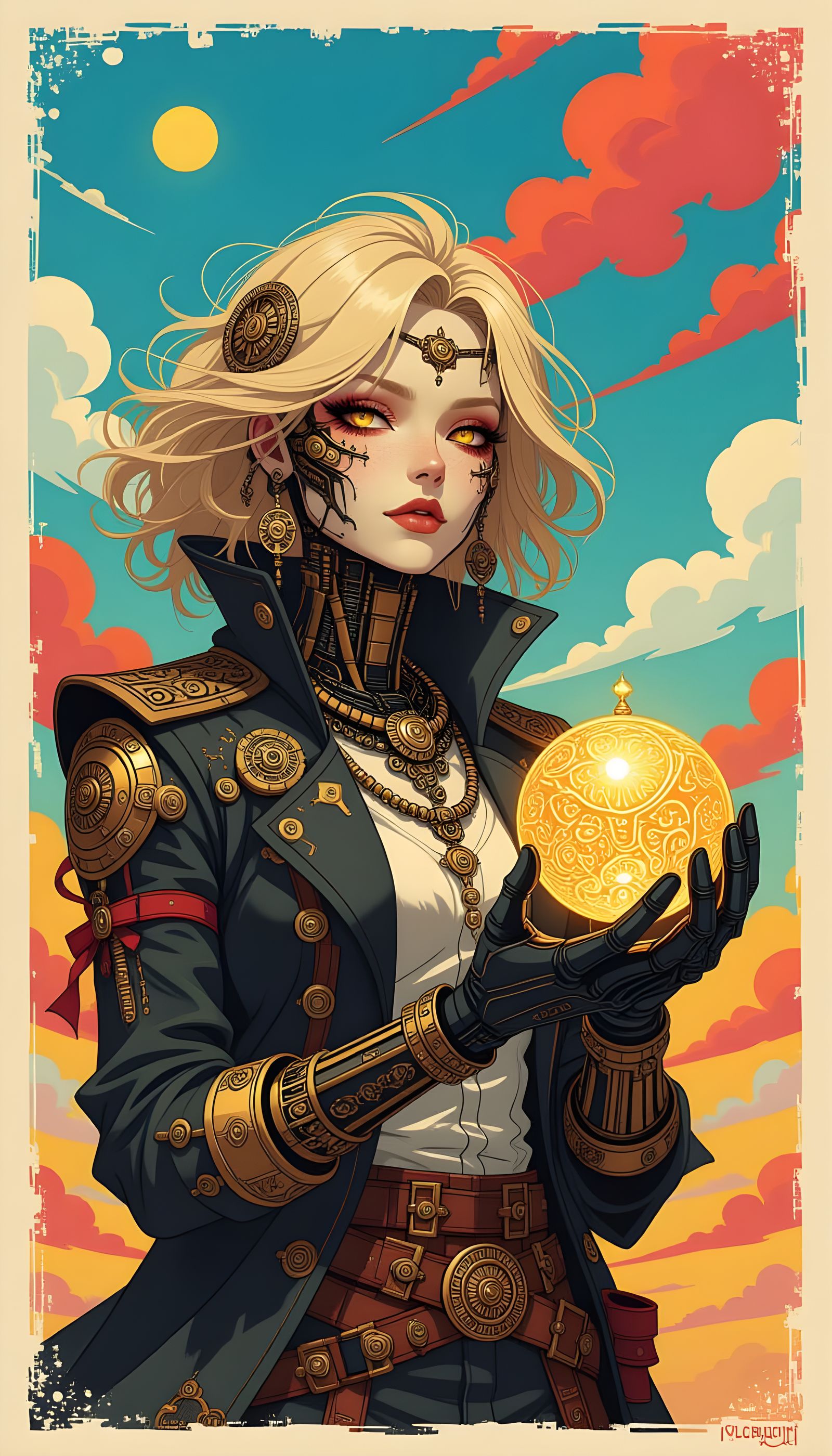 Steampunk Cyborg Sand Wizard with Golden Orb