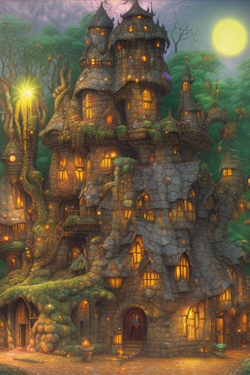 Magical Wizard's Hut in Swamp: Digital Oil Painting