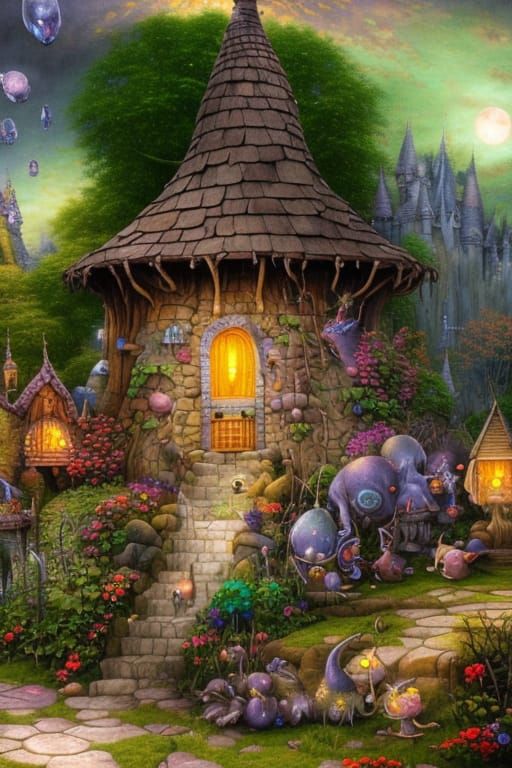 Magical Wizard's Hut in Swamp, Detailed Digital Painting