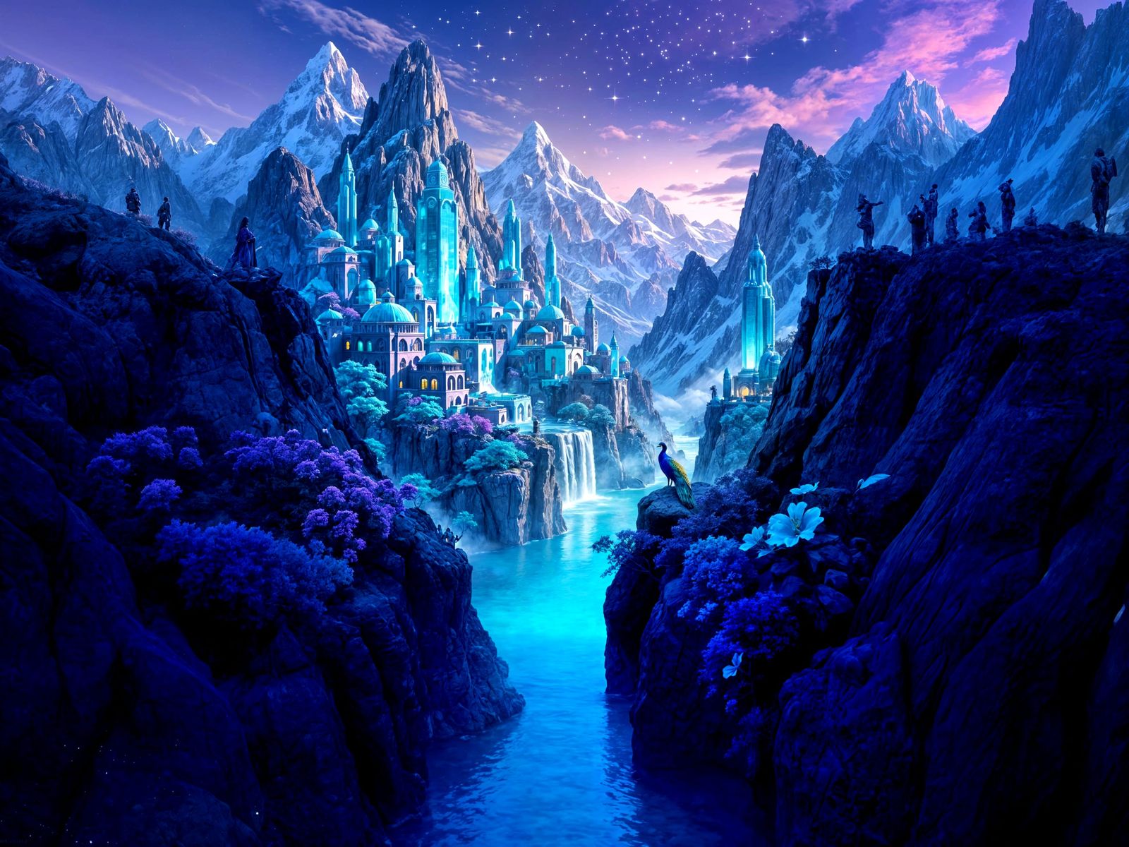 Turquoise Fantasy World with Futuristic Elements