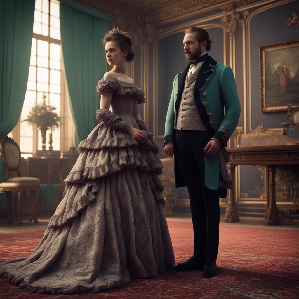 Victorian Girl and King in Formal Attire