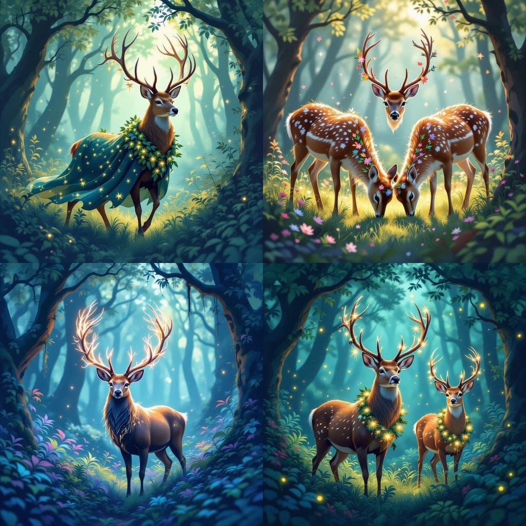 Magical Glowing Deer in Enchanted Forest