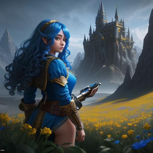 Hyperrealistic Smurfette with Blue and Yellow Hair