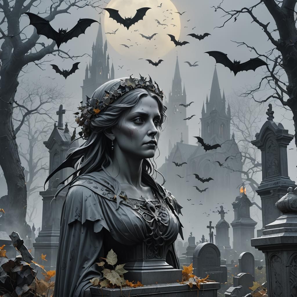 Foggy Graveyard Portrait with Bats in Unreal Engine 5