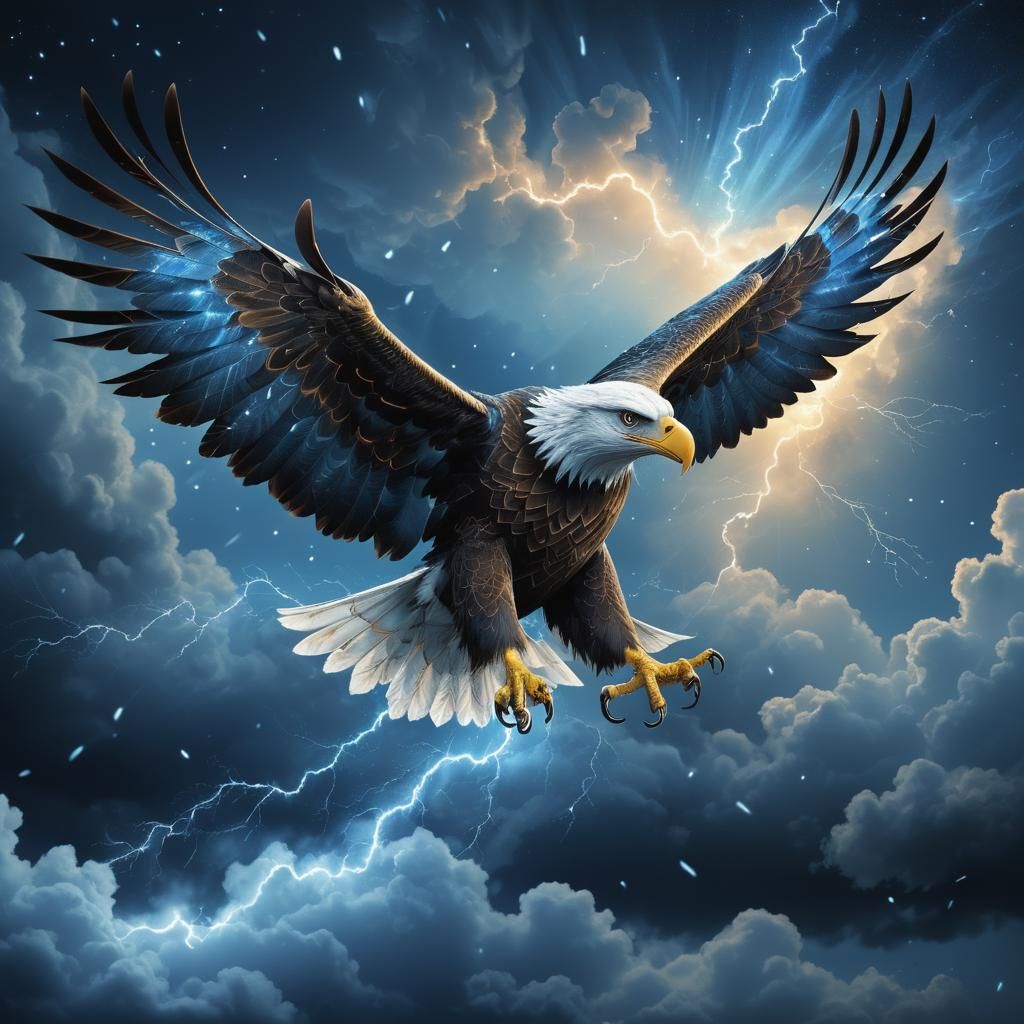 Dramatic Cloud Eagle in Lightning Storm, Digital Art
