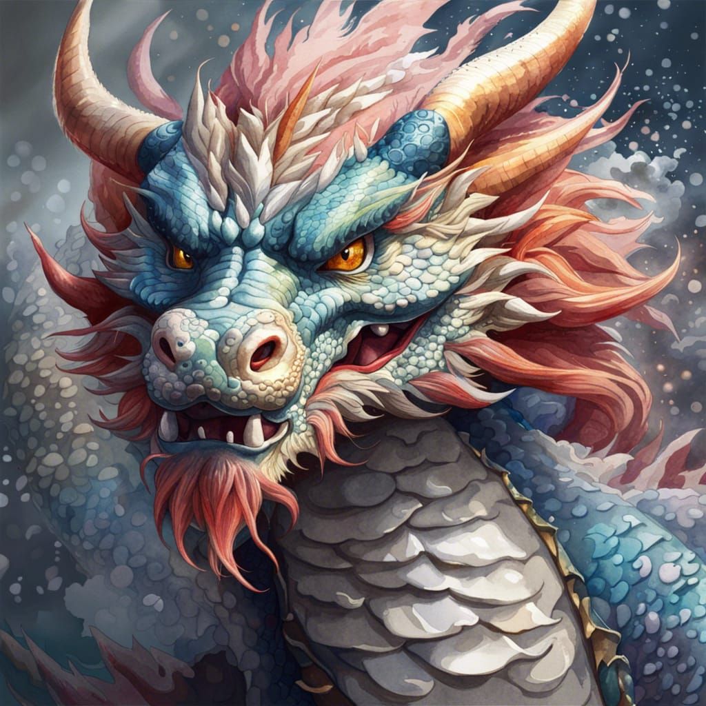 Majestic Japanese Dragon in Watercolor Style