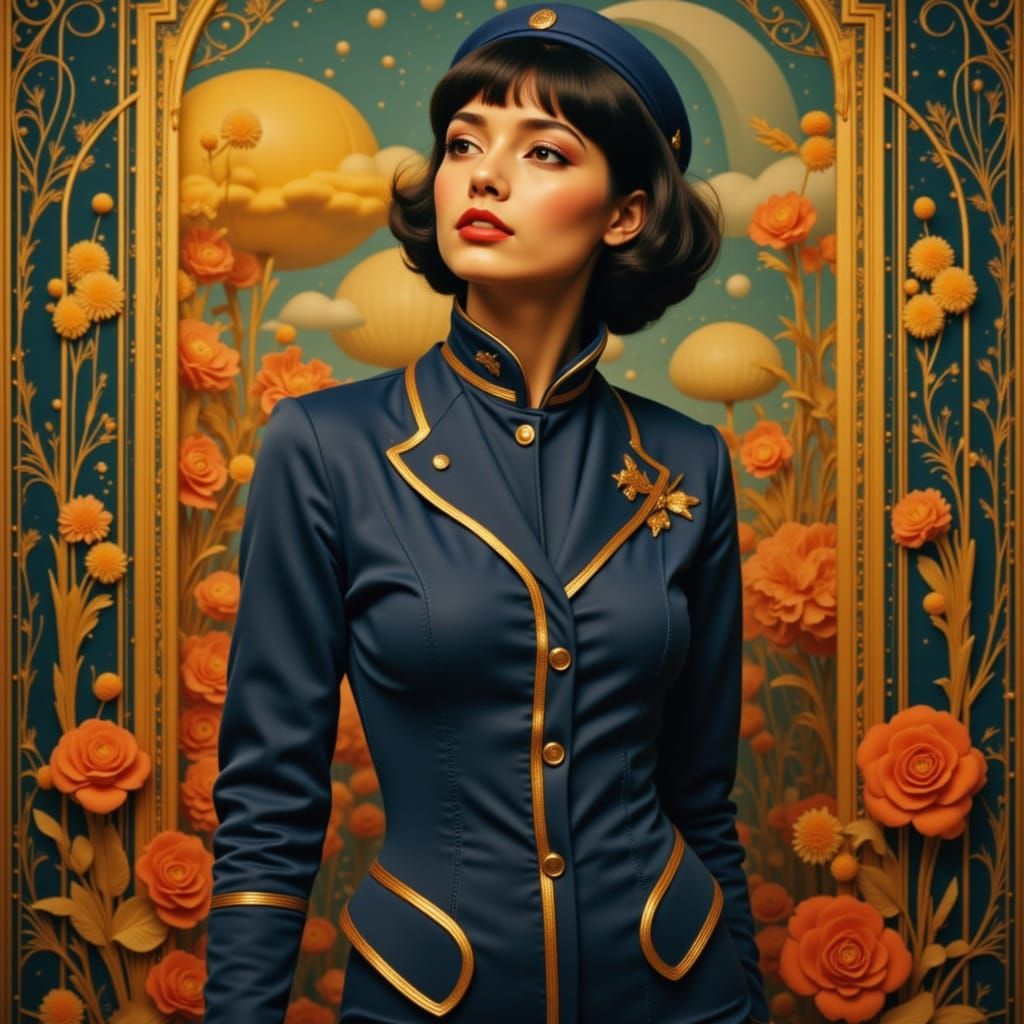 Galactic Ritz Employee Portrait in Wes Anderson Style