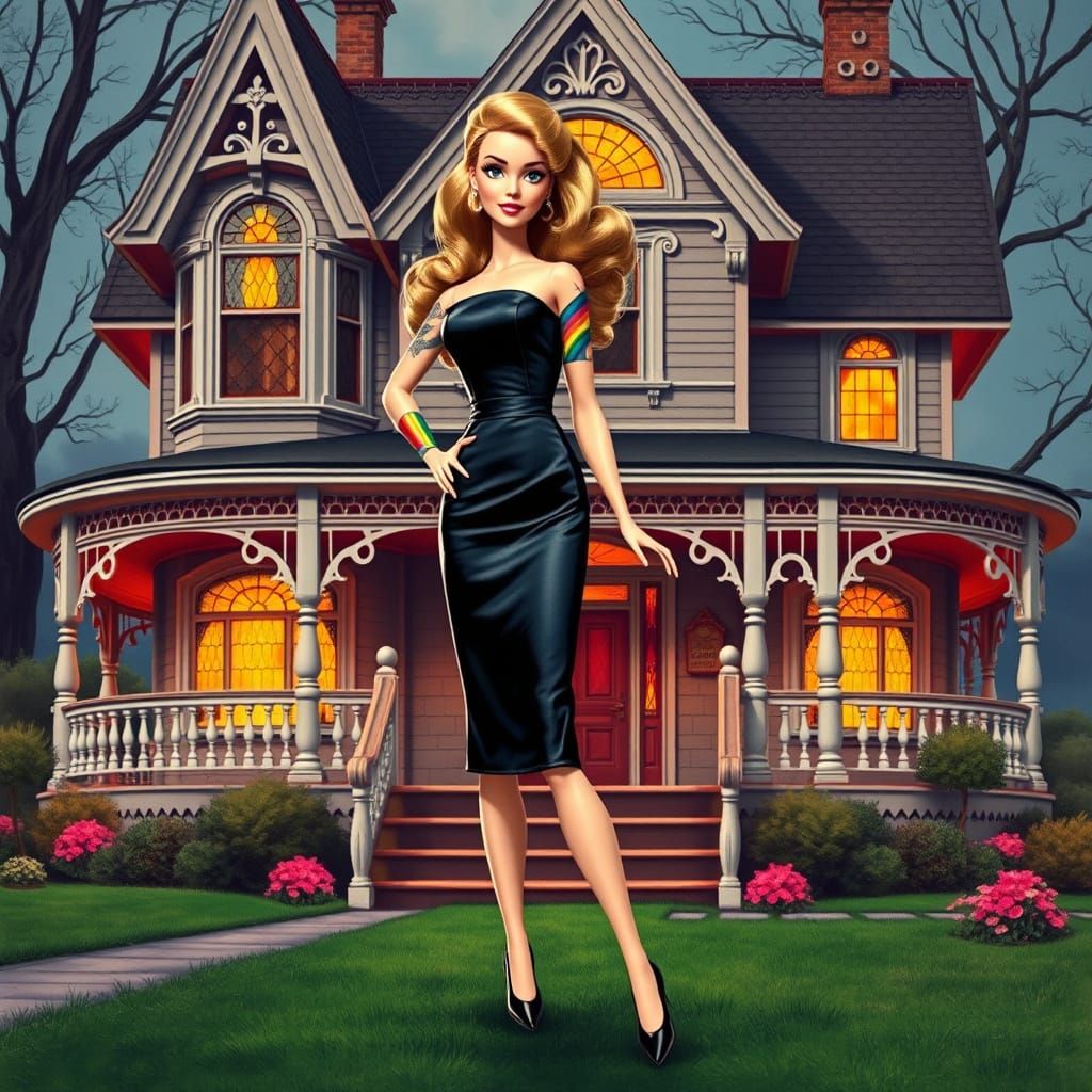Vintage Pinup Barbie in Whimsical Victorian Setting