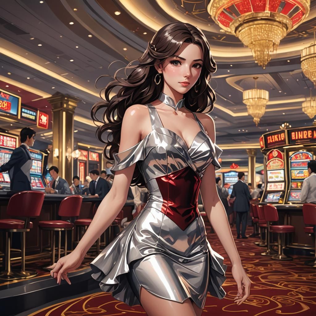 Anime-Style Woman in Casino with Cel-Shaded Render