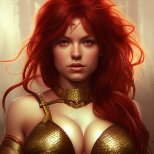 Red Haired Barbarian in Gold Chainmail