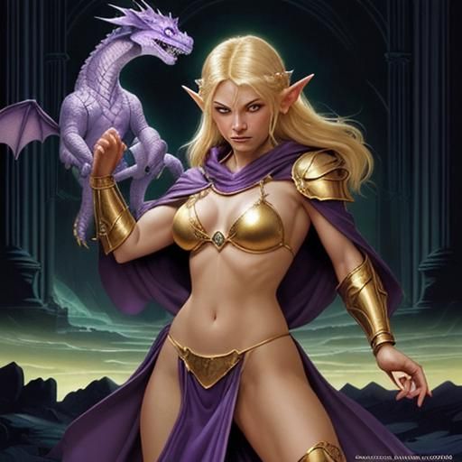 DnD Elf mage with dragon familiar