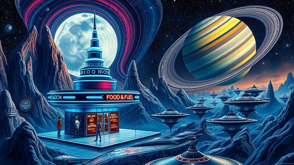 Art Deco Alien Refueling Station in Surreal Dreamscape