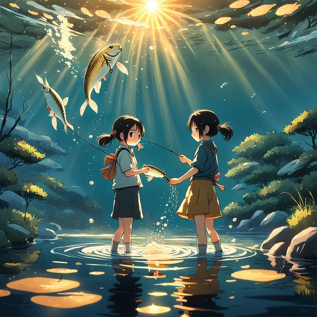 Anime Girl's First Fish, Miyazaki Concept Art
