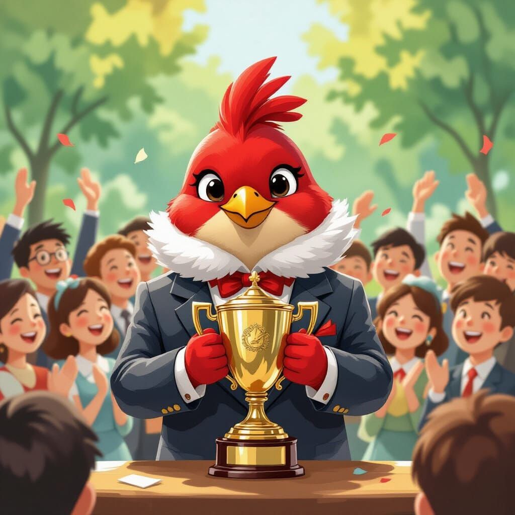 Red Robin Receives Trophy in Ghibli Style