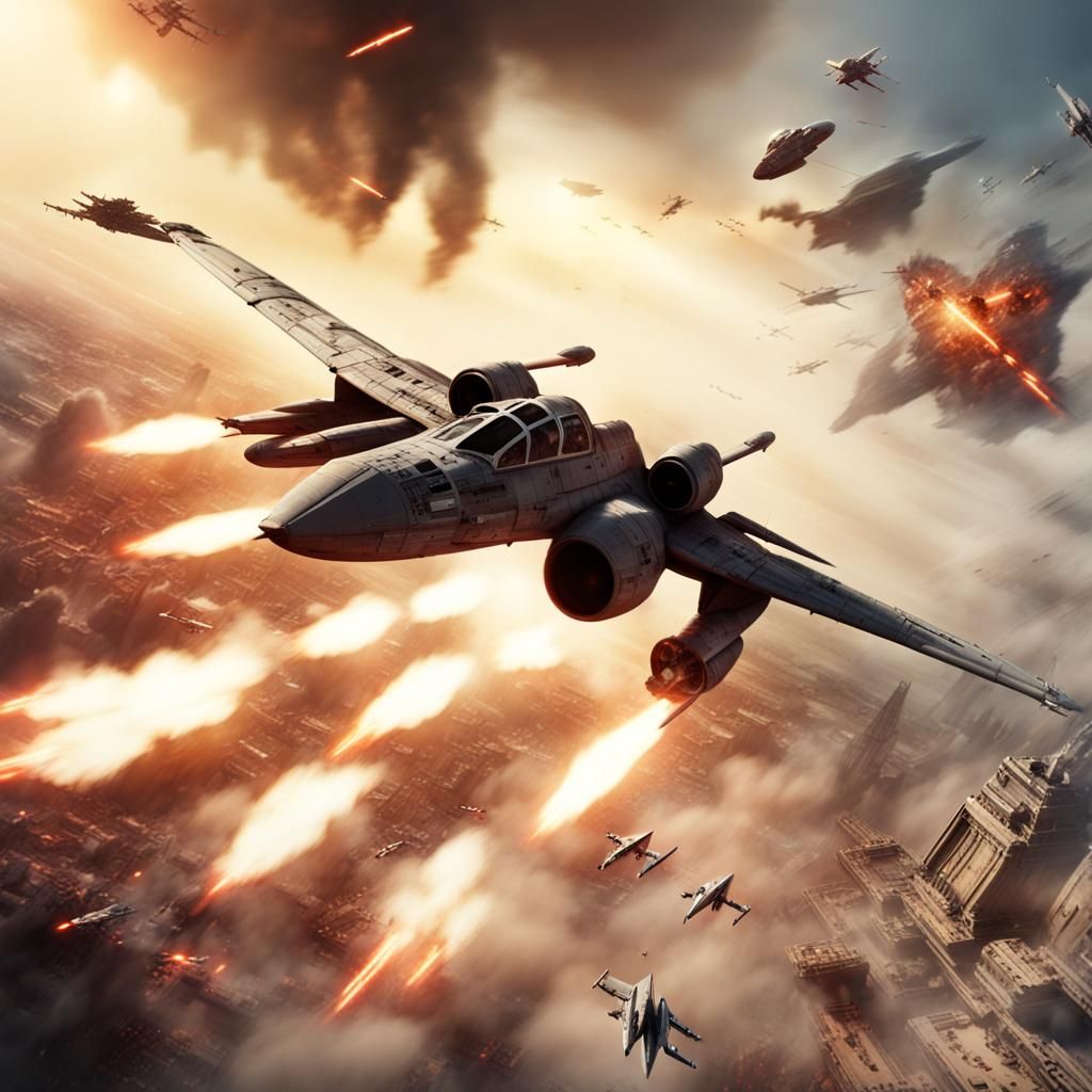 Star Wars Fighter Plane Over Explosions: Epic Digital Painti...