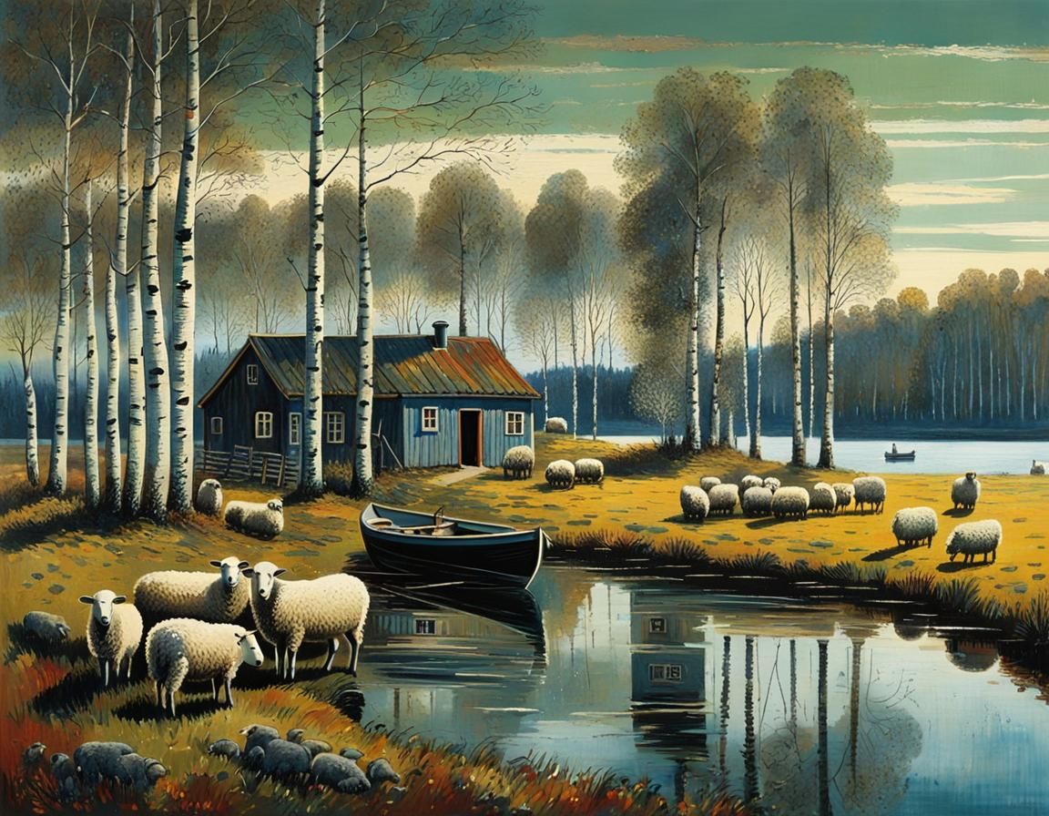 Farm in Småland: Pastoral Scene in Abstract Style