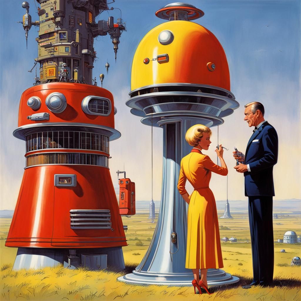 Retrofuturistic Farmland Tower with Robot Butler