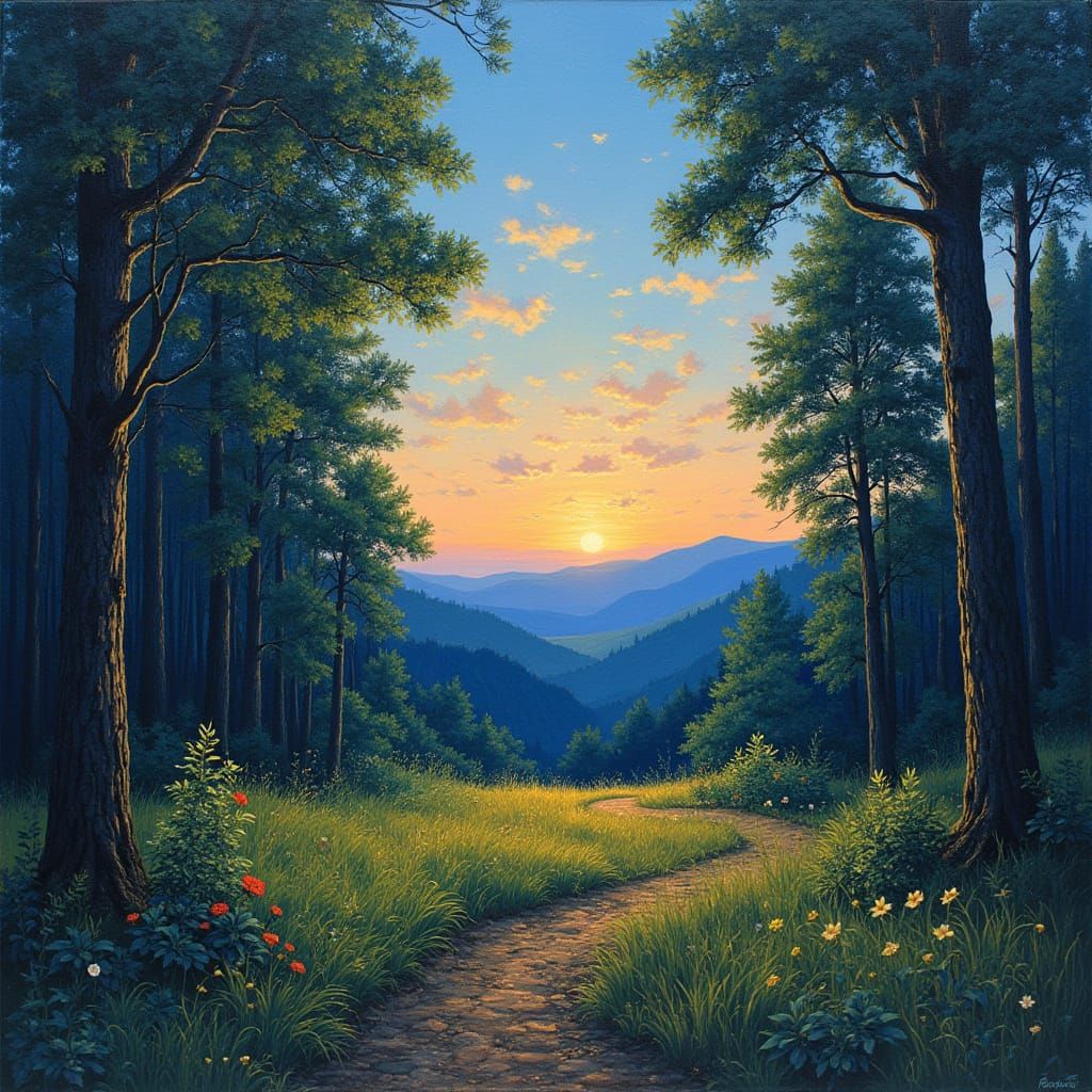 Whimsical Sunrise Landscape in Van Gogh's Style