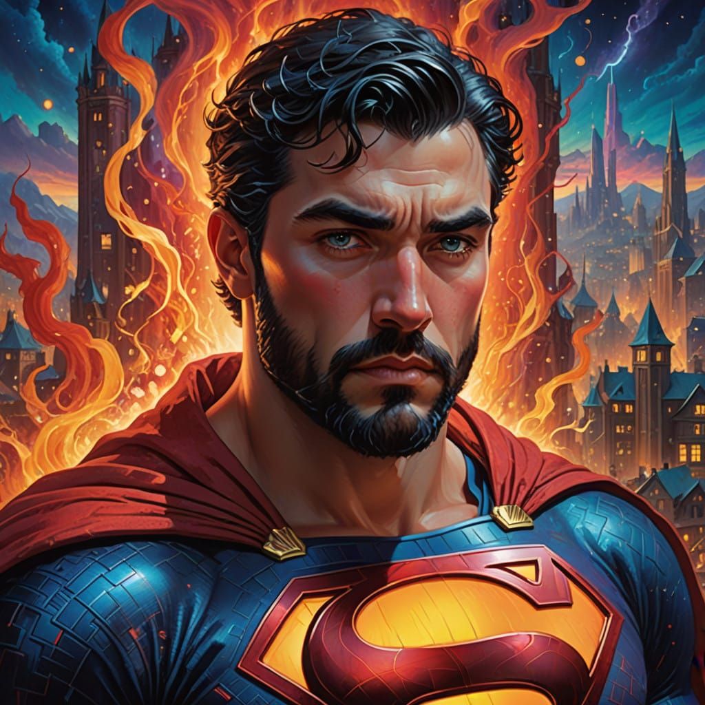 Heroic Brooding Superman in Melting Space