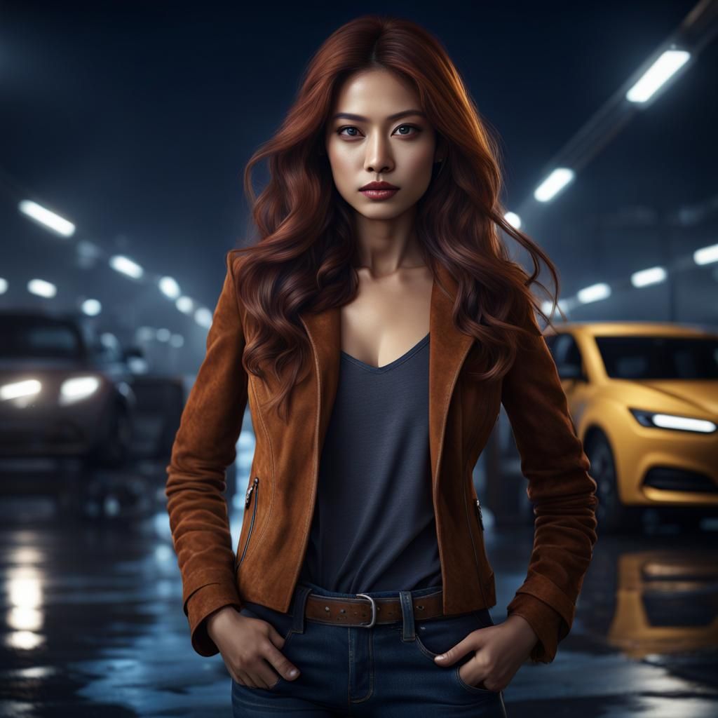 Young Woman in Car Park: Fantasy Concept Art