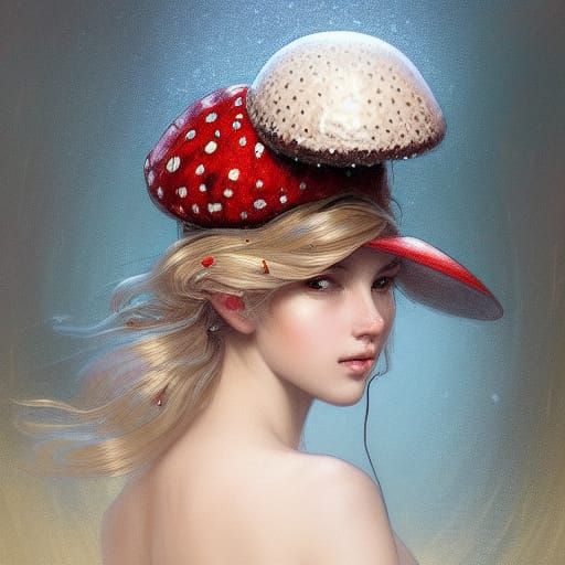 Girl in Fly Agaric Hat: Art Nouveau Portrait