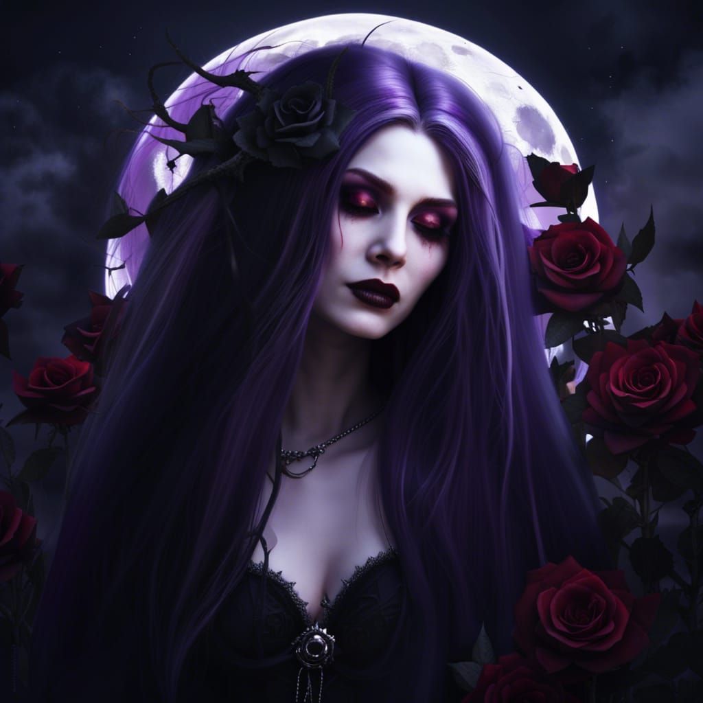 Gothic Vampire Princess Portrait Under Full Moon