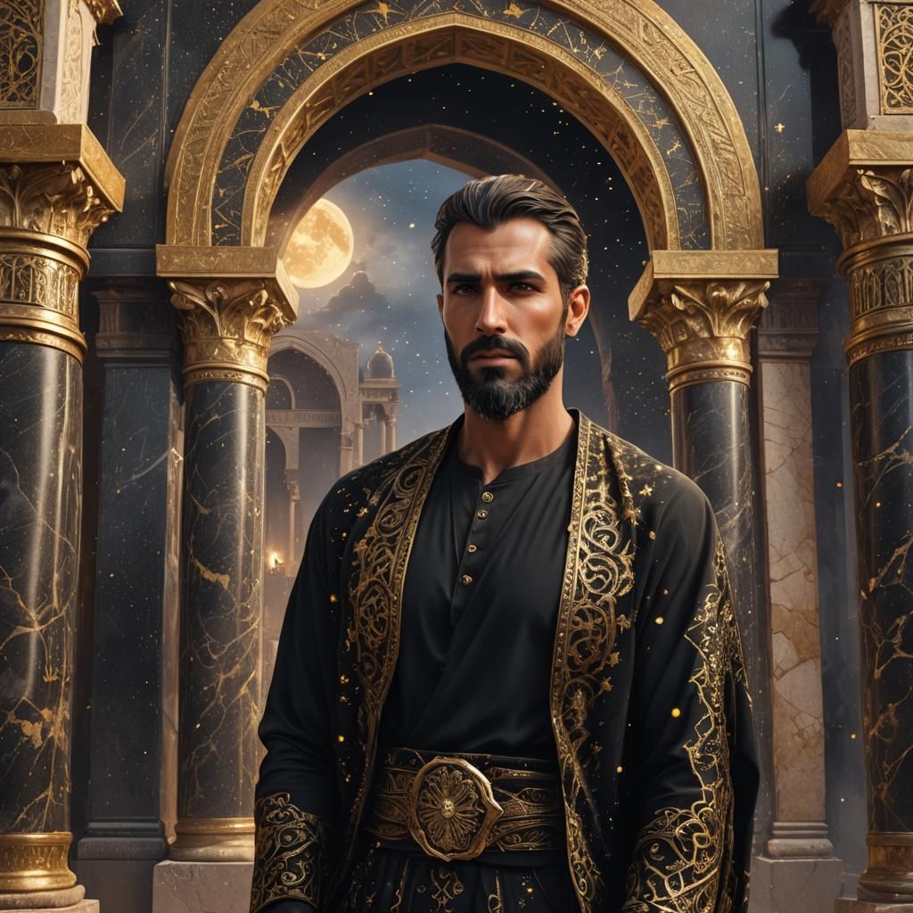 Handsome God in Black and Gold Robes