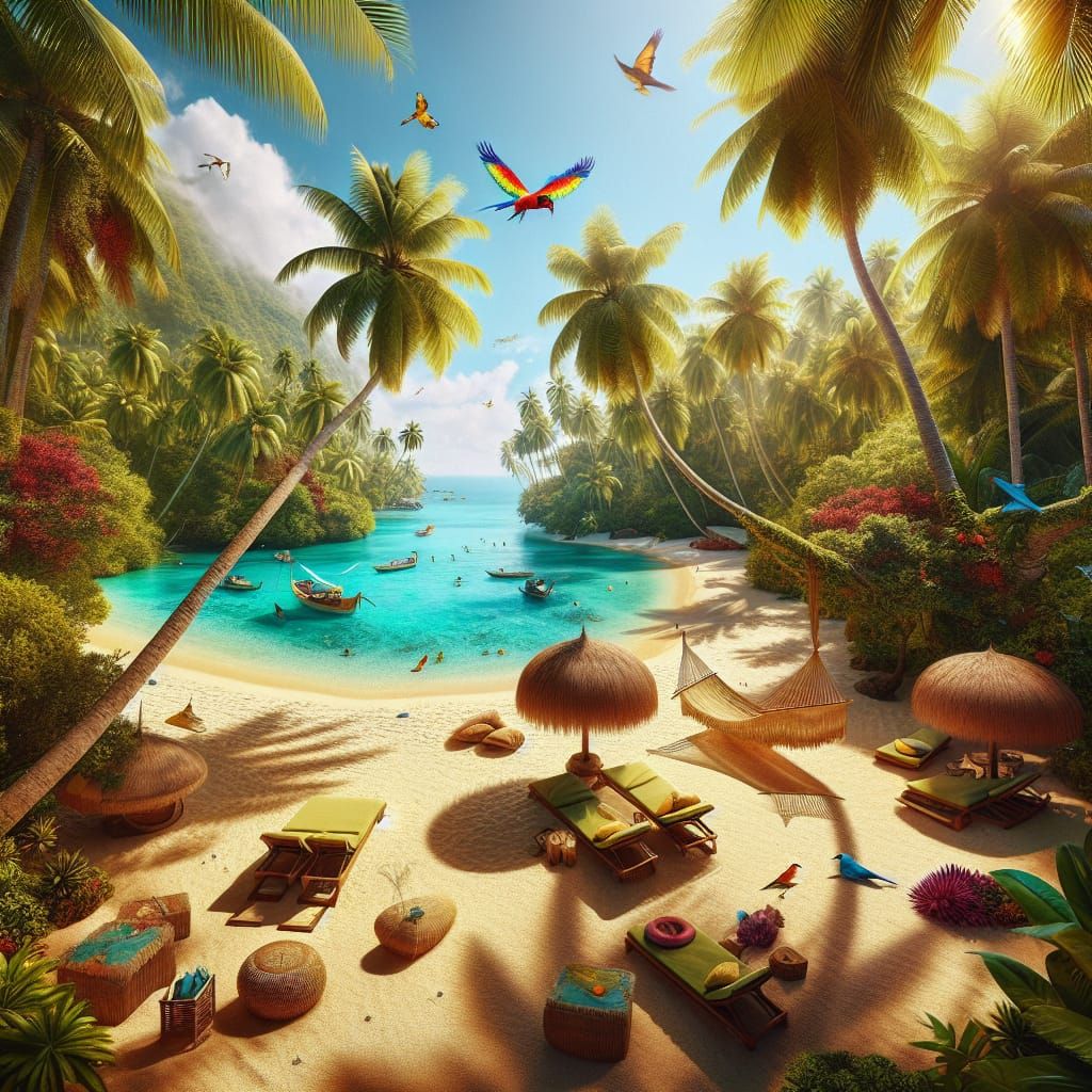 Idyllic Tropical Island Lagoon in Hyperrealism