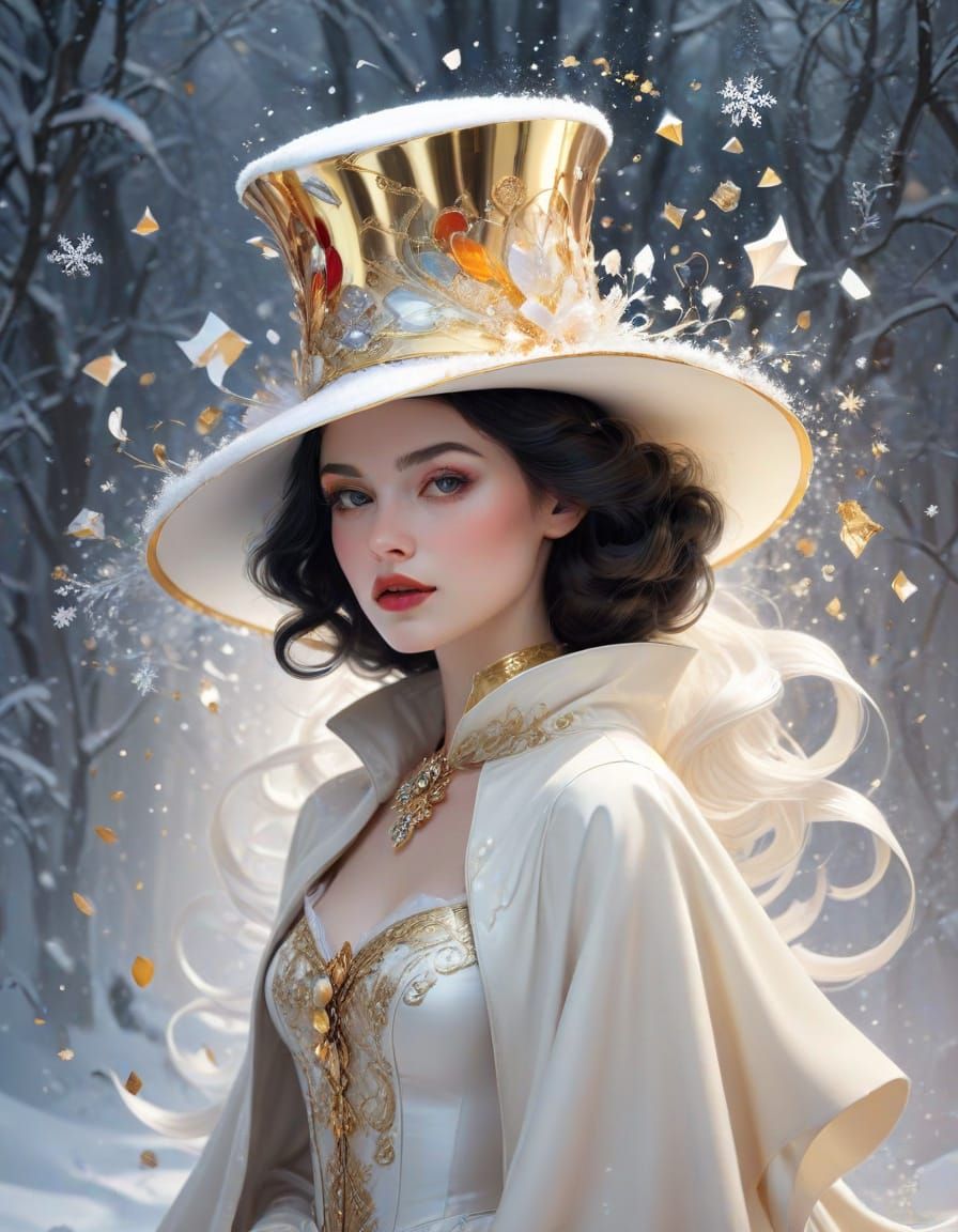 Elegant Snow White in Futuristic Rococo Style