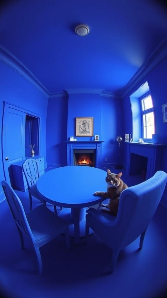 Blue room with cat