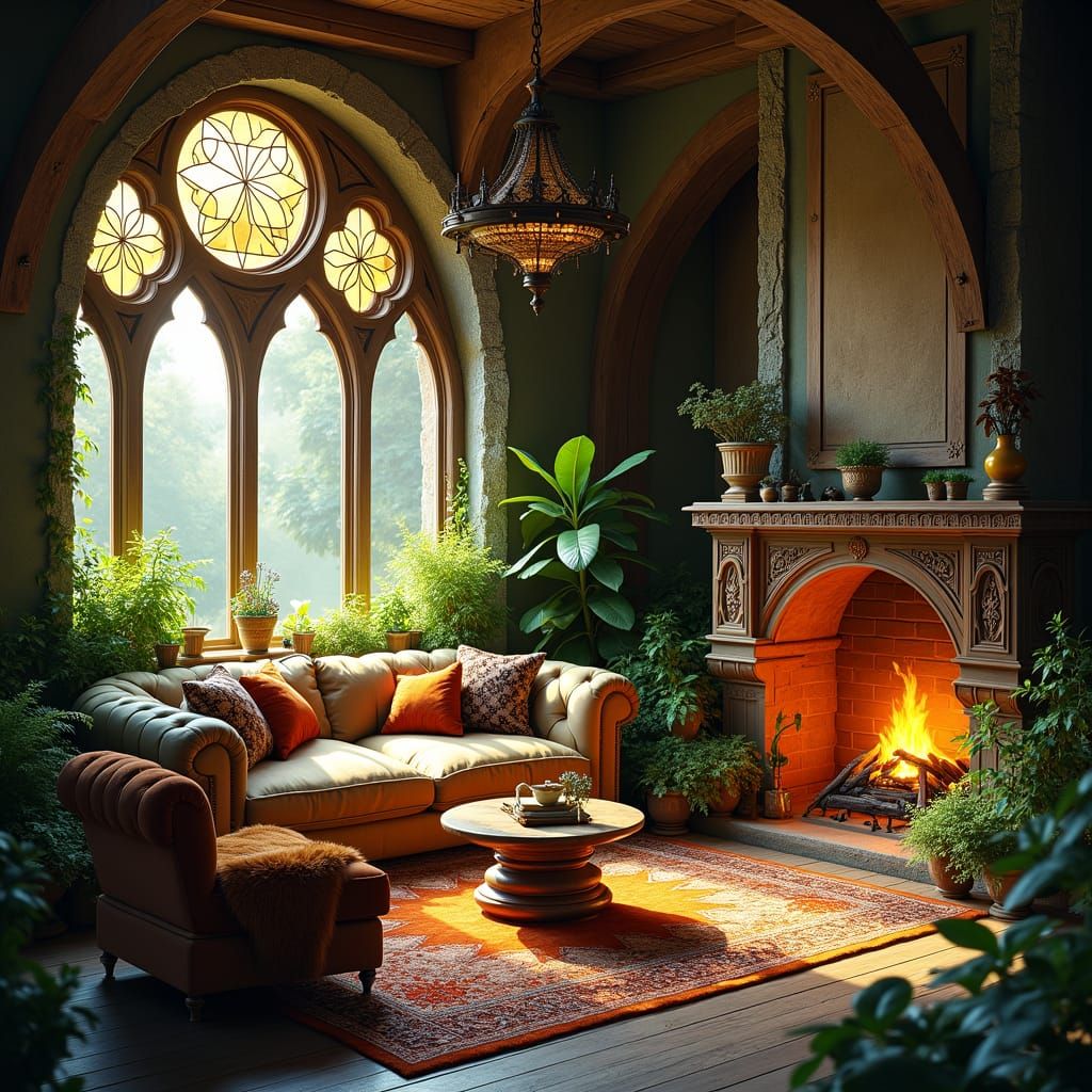 Mystical Elven Living Room in Organic Futurism Style