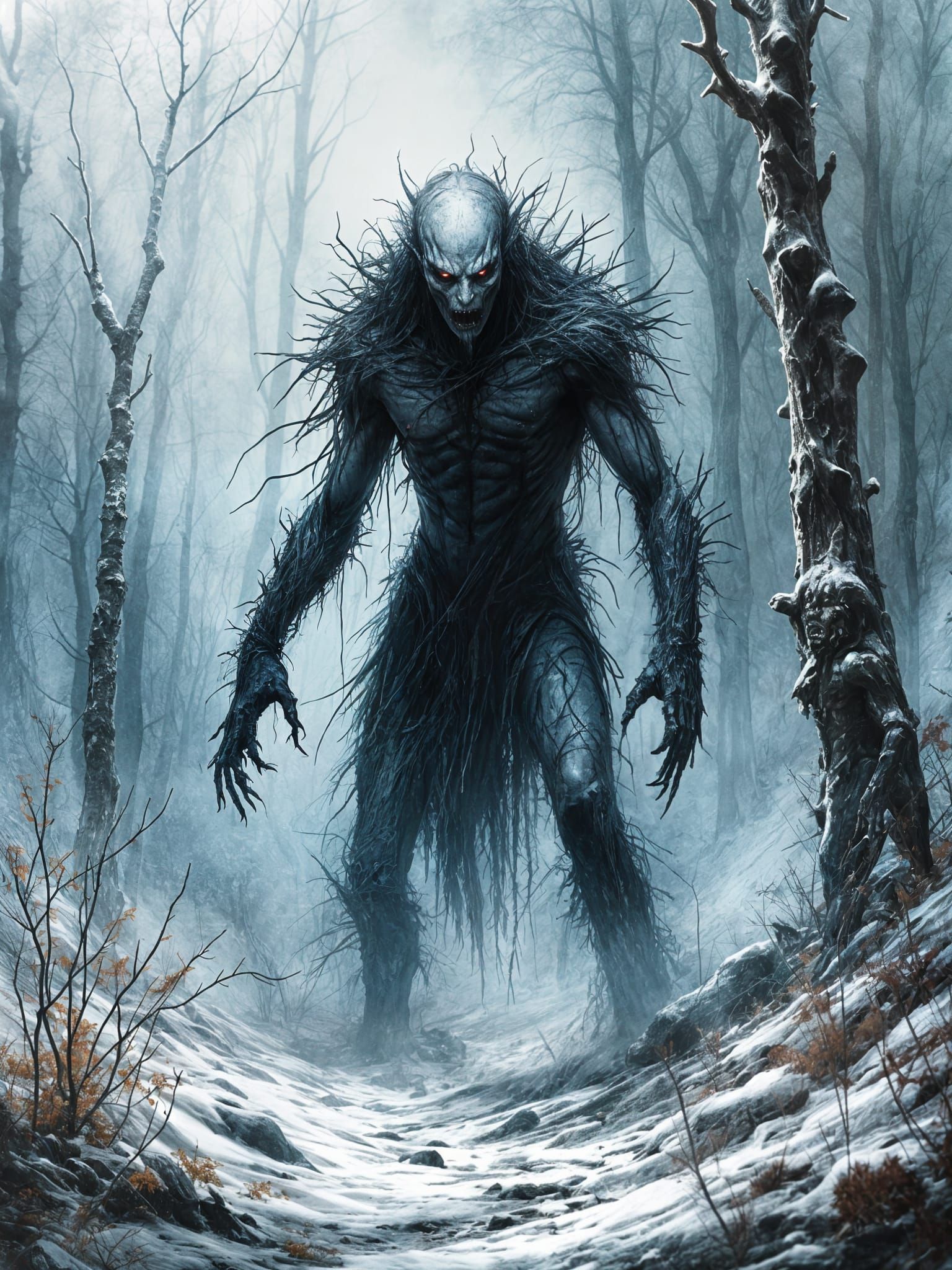 Wight Emerges from Frozen Mist in Ink Drawing