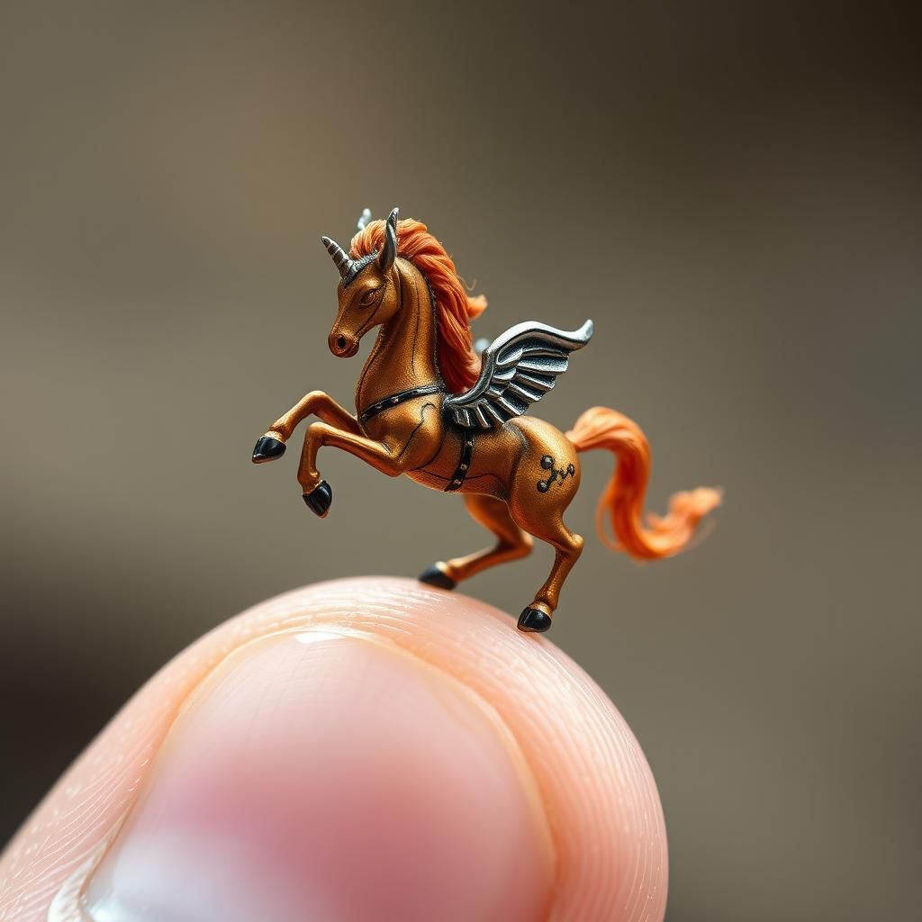 Steampunk Centaur Dances on Fingertip: Macro Shot