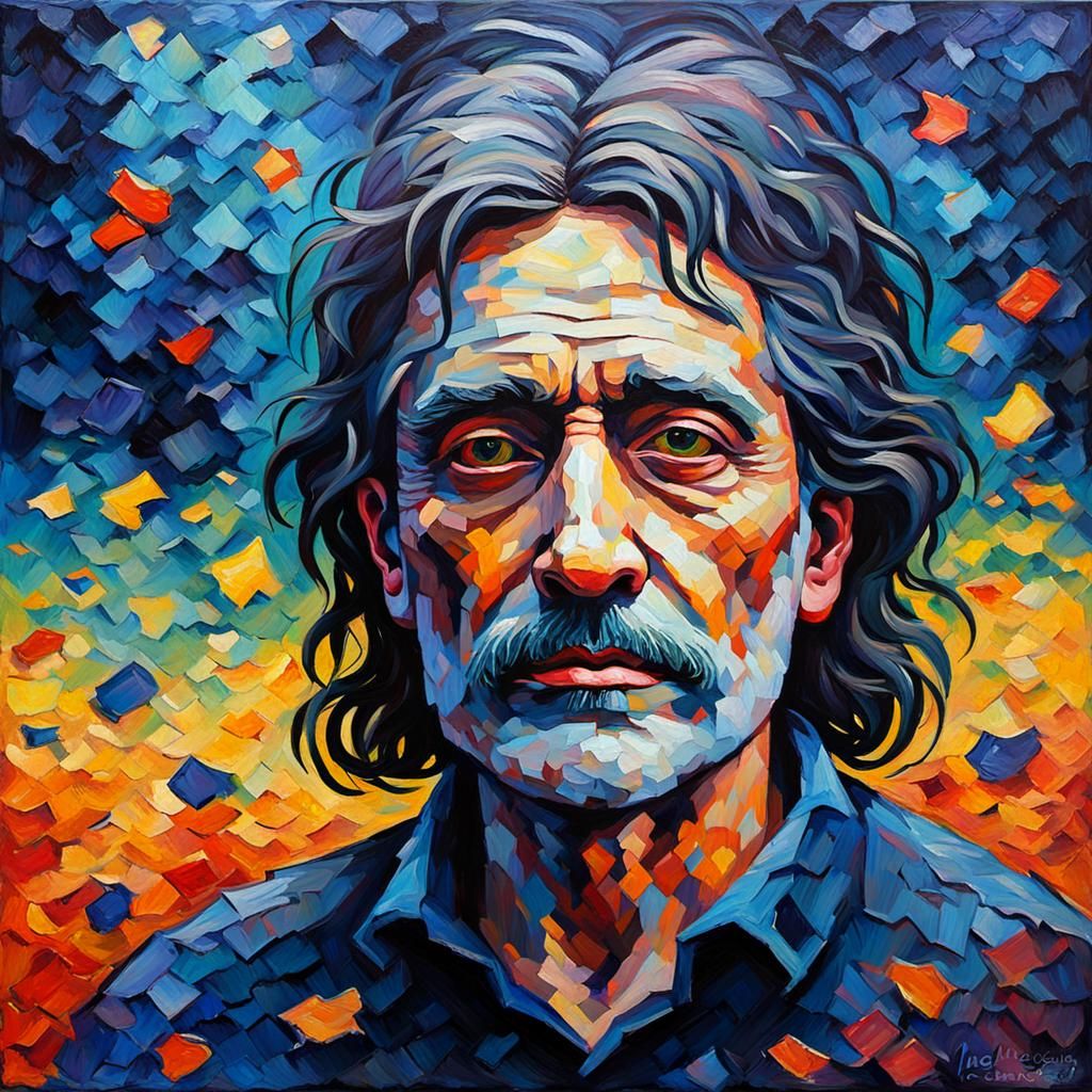 Neo-Impressionist Painting of 'Hello Darkness'