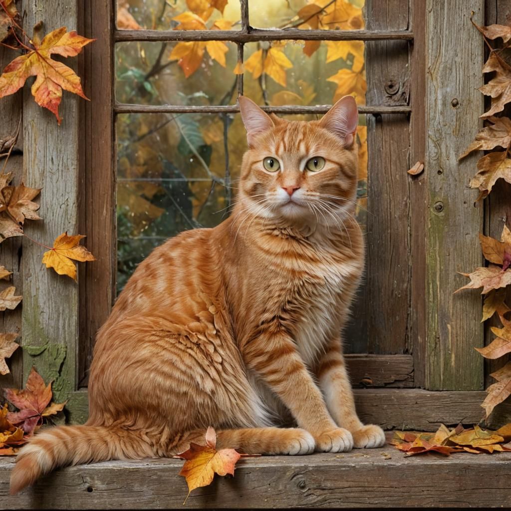 Ginger Tabby Autumn Fantasy Art
