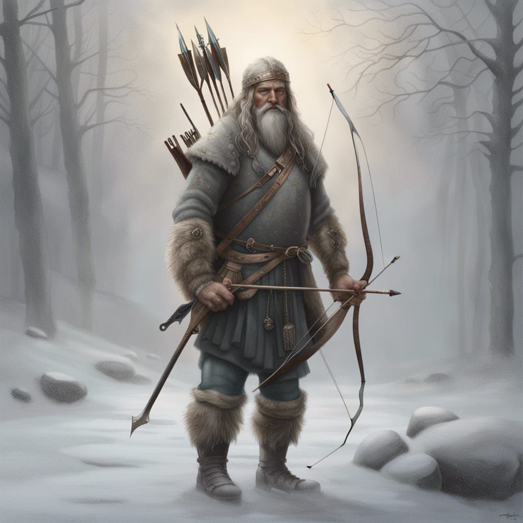 Gnome Archer in Snowy Landscape, Hyperrealistic Style