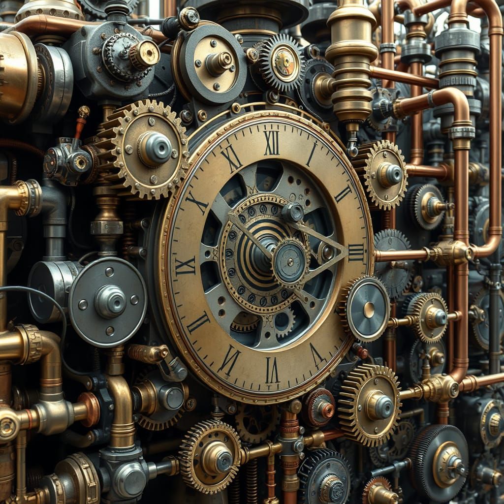 Steampunk Engine with Intricate Clockwork Gears