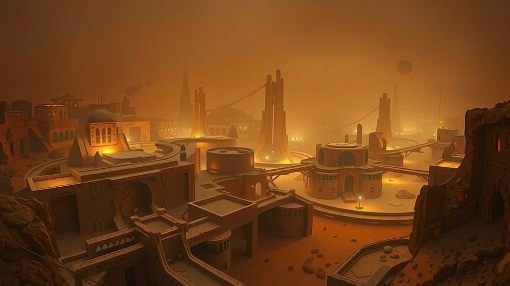 Surreal Brutalist Metropolis at Dusk