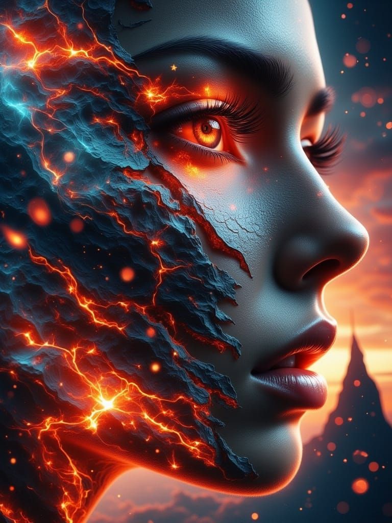 Surreal Superrealistic Portrait of a Woman Unleashing Feral ...