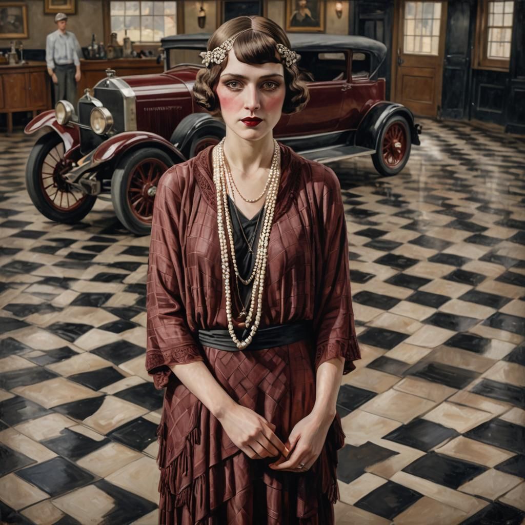 Flapper in Burgundy Dress Portrait