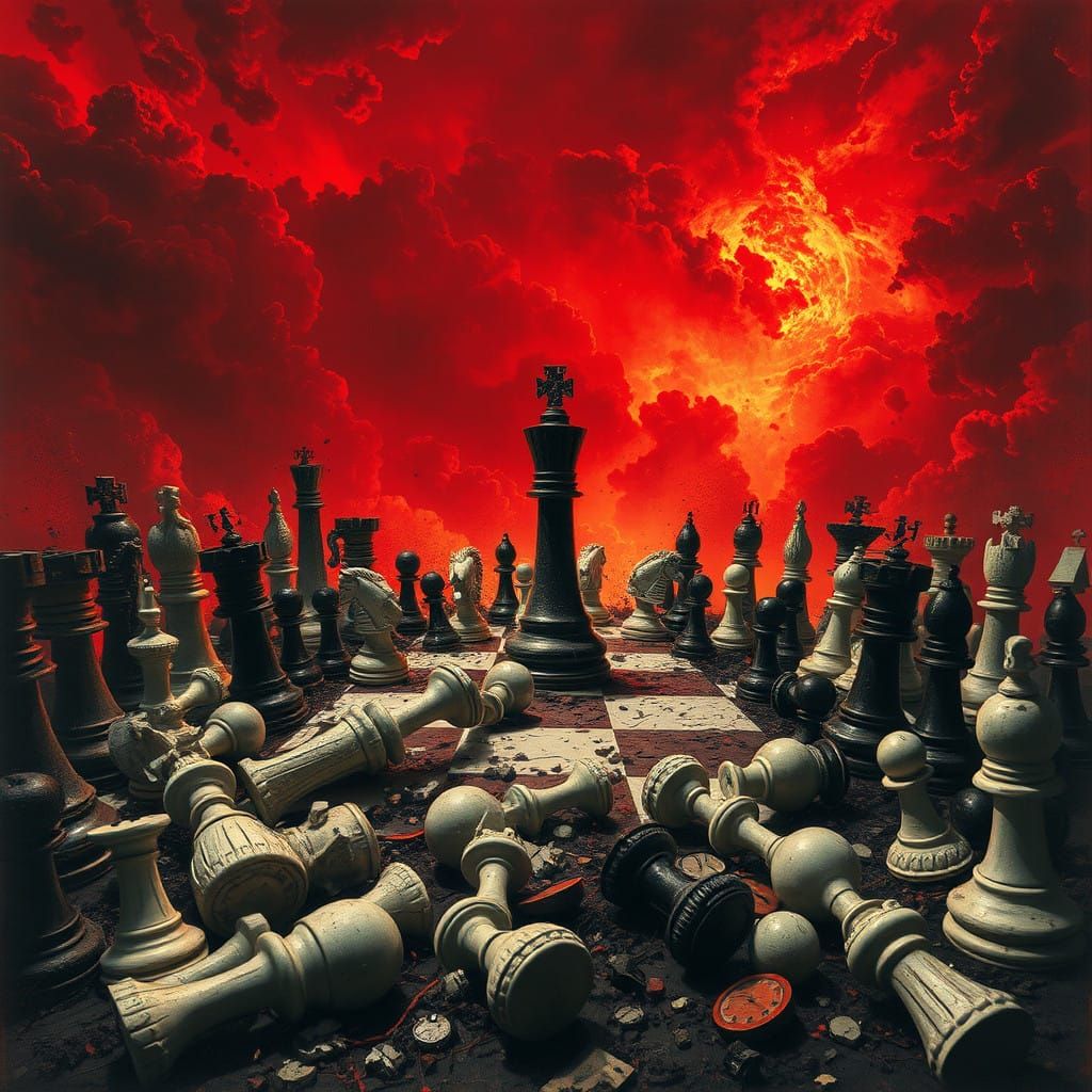 Epic Dark Gothic Battle on a Scorched Chess Board