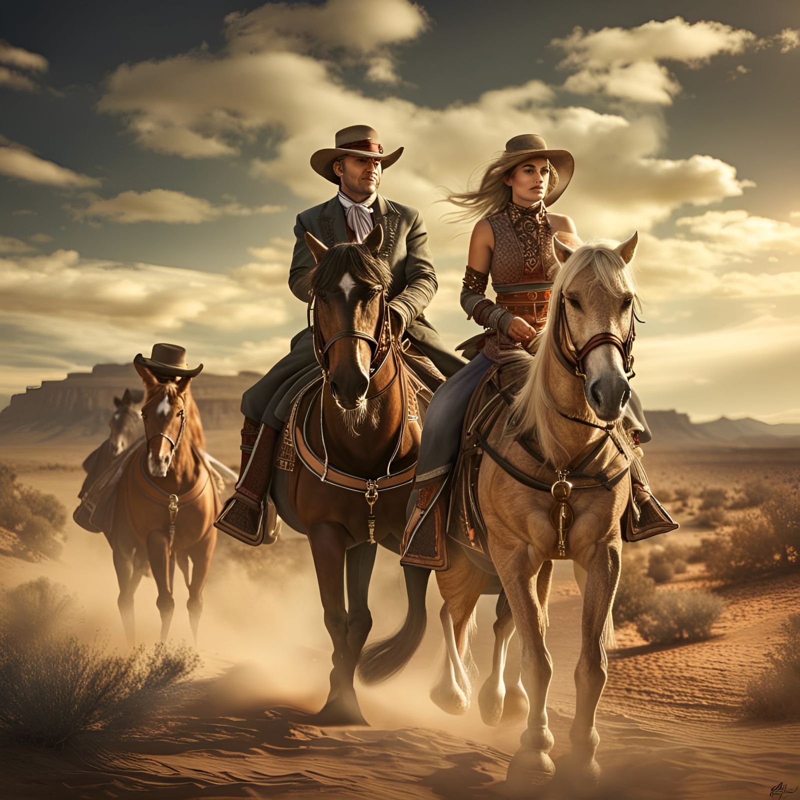 Marshal Dillon and Miss Kitty Ride Across Desert