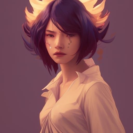 Detailed Kitsune Teenager Portrait in Art Nouveau Style