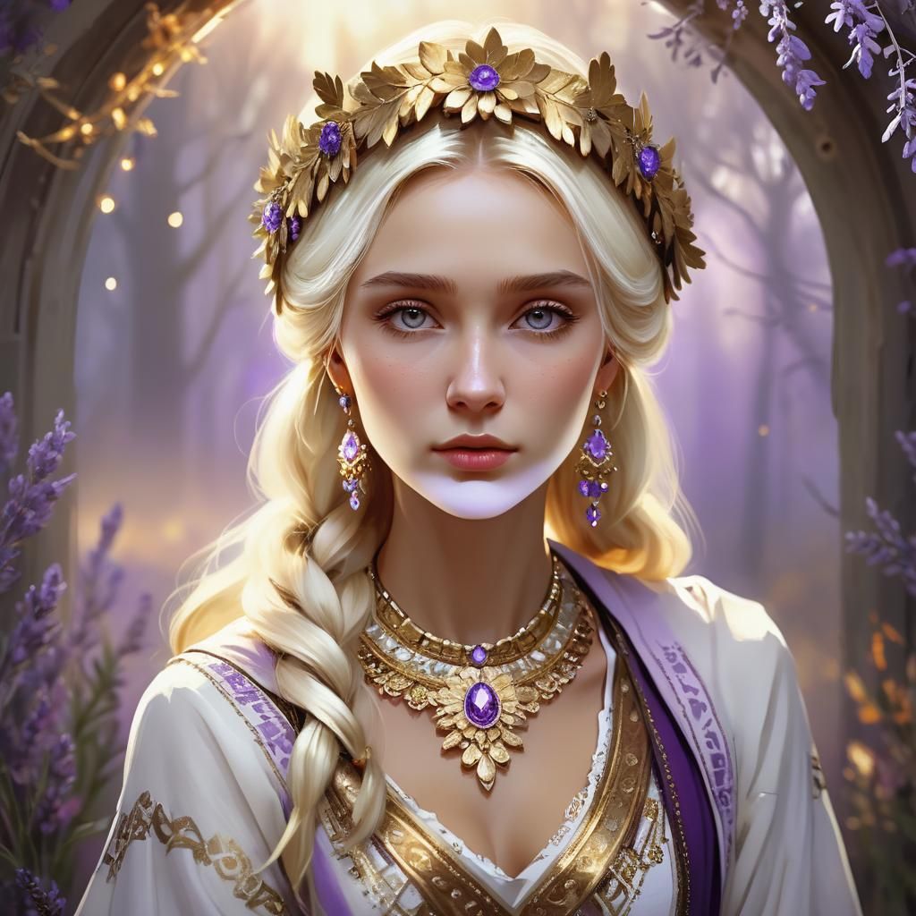 Angelic Blonde in Slavic Attire: Digital Art