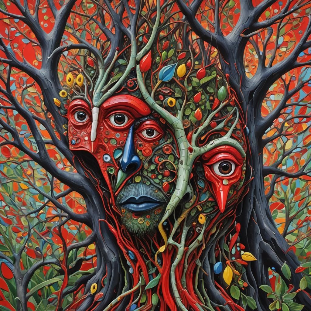 Surrealist Banana Tree Monster in Aboriginal Art Style